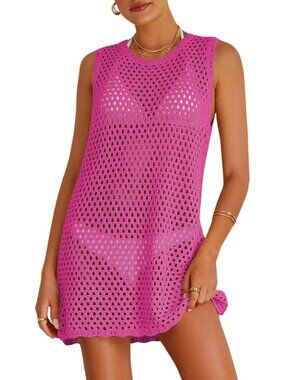 Women's Pink Beach Bathing Suit Cover Ups Crochet Swimwear Summer Outfits
